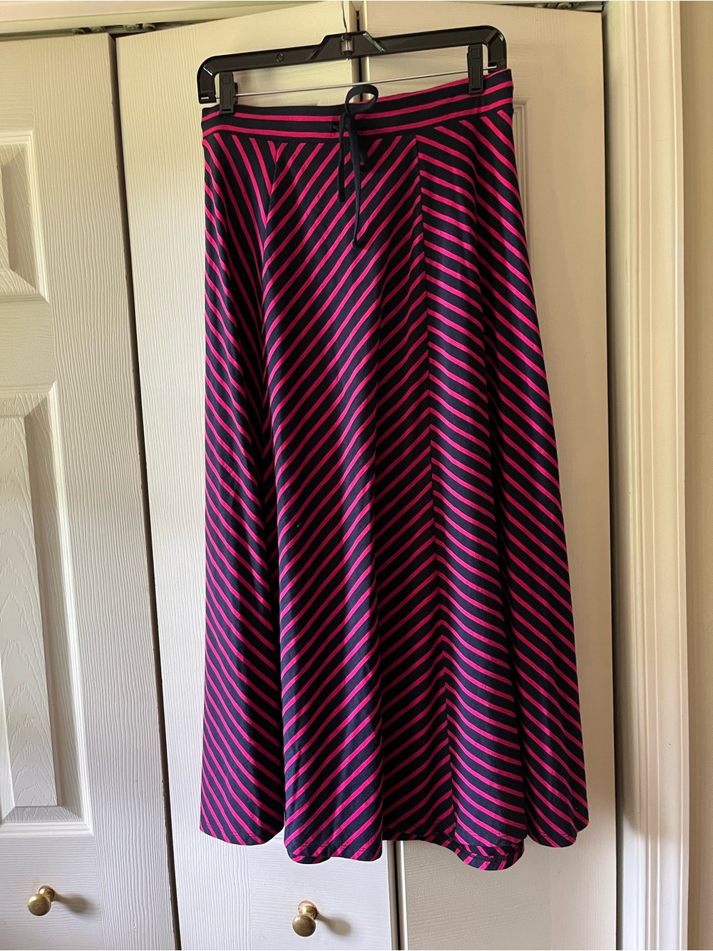 Talbots Navy and Fuchsia Diagonal Stripe Maxi Skirt